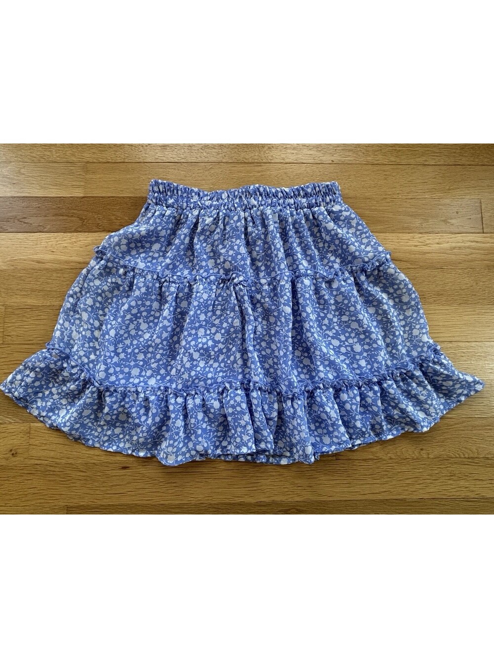 Sienna Sky Y2K Blue Floral Tiered Mini Skirt Elastic Waist Ruffle Size M